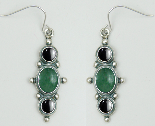 Sterling Silver Drop Dangle Earrings With Jade And Hematite